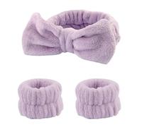 Bandeaux de Cheveux 3 pièces/Ensemble Bandeau de Spa Bracelet for Laver Le Visage Serviette Maquillage en Microfibre Bandes Cheveux Lavage chouchous Poignet Absorbant(Purple)