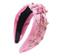 Bandeaux de cheveux avec cœur d'amour, bande nouée avec strass, bande large avec nœud supérieur, bandes élégantes pour filles, accessoire de maquillage de fête de Noël