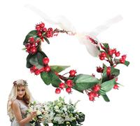 Bandeaux de cheveux de baie, Bandeau de cheveux de baie rouge | Guirlande de guirlandes de Noël,Couronne de mariage faite à la main avec des fleurs d'automne Boho florales pour les accessoires photo