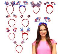 Bandeaux de décoration du 4 juillet | Bandeau de jour de l'indépendance 9x | Heads-Heads Blue Blanc | Accessoires du Jour de l'indépendance pour défilés, barbecue, événements, costumes et célébrations