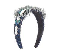 Bandeaux de mode pour femmes Accessoires de cheveux européens et américains Cerceau de cheveux de style palais Catwalk en tissu tissé avec fleur incrustée Cerceau de tête de forage, noir