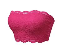 Bandeaux de sortie pour femme - Dos nu - Bord ondulé - Tendance - Bustier en dentelle - Bustier tendance sans couture - Épaules dénudées - Vêtements de vacances à épaules dénudées, rose vif, M