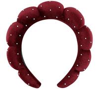 Bandeaux de spa gonflés pour le lavage du visage ou du visage, accessoire de douche en tissu éponge pour le démaquillage, le traitement de la peau (rouge vin, strass)