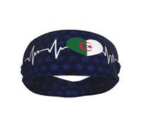 Bandeaux de Sport avec Motif cœur algérien « I Love Algeria Heart Flag » pour Hommes et Femmes, Bandeau Anti-Transpiration en Coton éponge athlétique évacuant l'humidité, pour Le Yoga et Le Cyclisme