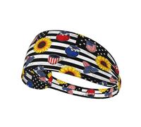 Bandeaux de sport pour femmes et filles, antidérapants et anti-transpiration, convenant au yoga, à l’entraînement et à la course, motif artistique tournesol et drapeau américain noir et blanc