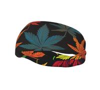 Bandeaux de sport pour homme - Évacuation de l'humidité - Large bandeau extensible - Pour la performance - Coloré - Feuilles de cannabis - Unisexe - Pour la course à pied