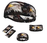 Bandeaux de sport pour hommes et femmes - Bandeau athlétique anti-humidité - Drapeau américain et aigle - Bandeau élastique large pour cheveux