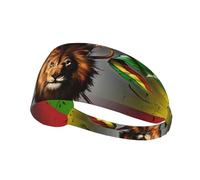 Bandeaux De Sport Unisexes Rasta Reggae Weed Feuille Lion Bandana Extensible D'Entraînement Homme Headband Antidérapant Bandana Accessoire, pour Tennis, Yoga, 54-60cm