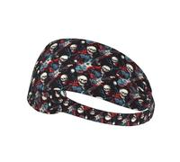 Bandeaux d'entraînement pour femme avec motif tête de mort et guitare rock - Bandeau antidérapant et extensible anti-transpiration pour le sport, la course à pied, le tennis, l'athlétisme, la gym, le