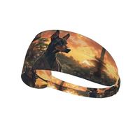 Bandeaux d'entraînement pour femme - Coucher de soleil méditant Doberman - Bandeau extensible anti-transpiration pour femme, pour le sport, la course à pied, l'athlétisme, le yoga, la gym, le tennis
