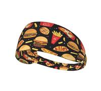 Bandeaux d'entraînement pour femme - Imprimé Burger Hotdog Frites - Bandeau extensible pour femme - Bandeau anti-transpiration pour le sport, la course à pied, l'athlétisme, la gym, le yoga, le tennis