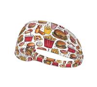 Bandeaux d'entraînement pour femme - Imprimé nourriture hamburger frites - Bandeau extensible pour femme - Bandeau anti-transpiration pour le sport, la course à pied, l'athlétisme, la gym, le yoga, le