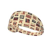 Bandeaux d'entraînement pour femme - Imprimé timbre d'Angleterre - Bandeau extensible pour femme, bandeau anti-transpiration pour le sport, la course à pied, l'athlétisme, le yoga, la gym, le tennis