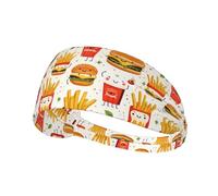 Bandeaux d'entraînement pour femme - Joli imprimé frites hamburgers, bandeaux extensibles pour femmes, bandeau anti-transpiration pour le sport, la course à pied, l'athlétisme, la gym, le yoga, le