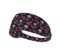Bandeaux d'entraînement pour femme - Motif tête de mort rocheuse et rose imprimé rose - Bandeau extensible anti-transpiration pour le sport, la course à pied, l'athlétisme, la gym, le yoga, le tennis