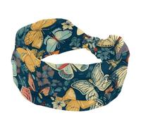 Bandeaux doux pour femme avec papillons dansants avec motif floral - Large turban - Bandeau antidérapant - Élastique - Pour le yoga et l'entraînement
