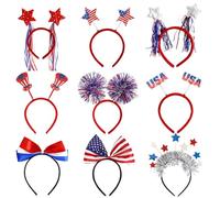 Bandeaux du 4 juillet pour femmes | 9 x décoration de cheveux patriotique rouge, blanc, bleu | couvre-chef drapeau américain, accessoires photo pour adultes et