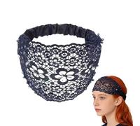 Bandeaux en dentelle pour femme - Bandeau large avec perles - Fleur de prunier ajourée - Accessoire pour cheveux - Noir marron clair bleu gris - Élégant bandeau pour cheveux - Fête, mariage, usage