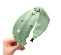 Bandeaux for cheveux, 1 x 6 cm de large, style vintage, bandeaux à perles, bandeau nœud, élastique, en tissu, accessoires élégants for(Green)