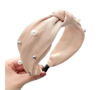 Bandeaux for cheveux, 1 x 6 cm de large, style vintage, bandeaux à perles, bandeau nœud, élastique, en tissu, accessoires élégants for(Beige)