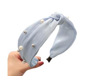 Bandeaux for cheveux, 1 x 6 cm de large, style vintage, bandeaux à perles, bandeau nœud, élastique, en tissu, accessoires élégants for(Blue)