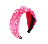 Bandeaux for cheveux, bandeaux for femmes, bandeau à perles, en velours avec nœud, épingles élégantes et scintillantes, accessoires de coiffure tendance, pince(Light Red)