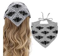 Bandeaux gothiques en crochet avec motif chauve-souris pour femme, bandeau triangulaire en tricot de coton, motif écailles de gris, écharpe de tête de style Halloween, Noël, vintage, décoration de