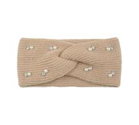 Bandeaux Hiver Serre Bandeau perlé d'hiver et de printemps, cache-oreilles élastique, turban croisé, accessoire coiffure tendance for femmes filles(Beige)