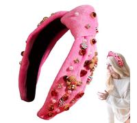 Bandeaux larges avec nœud noué pour femme, bandeau à strass en forme de bonhomme en d'épices | Accessoires de cheveux pour filles, bandeau de cheveux en strass, décoration de Noël pour femmes et
