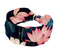 Bandeaux larges pour femme, turban épais, extensible, antidérapant, pour entraînement, soins de la peau, usage quotidien, motif fleurs de lotus rose fantaisie sans couture