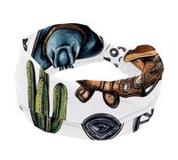 Bandeaux larges pour femme, turban épais, extensible, antidérapant, pour l'entraînement, les soins de la peau, un usage quotidien, collection Wild West avec chapeau de cowboy en forme de taureau et