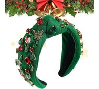 Bandeaux noués de Noël pour femme, bandeau large avec perles et strass - Bandeau festif avec nœud festif, accessoires de Noël pour rendez-vous, accessoire photo, spectacle de scène