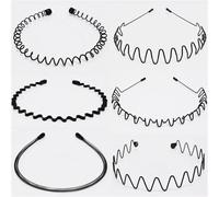 Bandeaux Ondulés Unisexes 1/6 pièces bandeau de cheveux ondulé unisexe en métal élastique Simple cerceau tête hommes femmes sport accessoires(Mixed ABCDEF-6pcs)