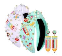 Bandeaux pour enseignantes pour femmes, bandeaux larges noués imprimés crayon, cadeaux de reconnaissance des enseignants, accessoires pour cheveux pour la rentrée scolaire (motif E)