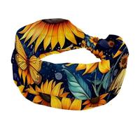 Bandeaux pour femme - Doux - Élastique - Large - Élastique - Motif tournesol et papillon - Respirant - Pour la course à pied, le sport, l'entraînement, les voyages