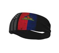 Bandeaux Vintage Haïti Drapeau haïtien et américain Bandeau anti-transpiration pour femmes et hommes - Bande de transpiration élastique large pour le sport, le fitness, noir