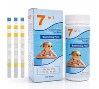 Bandelette Piscine 7 en 1 Testeur Eau Piscine et Spa - 100 Bandelettes Test Piscine pour Mesure Précise pH, Chlore Libre, Brome, Dureté, Acide Cyanurique et Alcalinité - Kit Entretien Jacuzzi