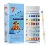 Bandelettes de test 7 en 1 pour piscine et spa, Aideepen kit de 100 bandelettes pour la dureté, l'alcalinité totale, l'acide cyanurique, le chlore total, le chlore résiduel, le brome et le pH