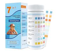 Bandelettes de test de qualité de l'eau 7 en 1, lot de 100 bandelettes, paramètres testés: pH, chlore total, alcalinité totale, dureté, chlore libre, brome, acide cyanurique