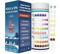 Bandelettes Piscine 8-en-1 pour Piscine et Spa - 100 Tests Sel, pH, Chlore, TAC, Dureté, Brome, Acide Cyanurique - Languettes de Test pour Eau Piscine
