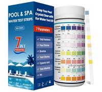 Bandelettes Test Piscine & Spa 7-en-1 2026 - 150 Bandes - Mesure Précise pH, Chlore, Brome, Acide Cyanurique, Alcalinité Totale - TAC et Dureté Totale - Kit Complet pour Piscine, Spa et Jacuzzi