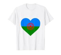 Bandera Drapeau Gitana en Forme de cœur - Drapeau International Roman Gitane T-Shirt Graphique avec Valeur, Homme, Blanc, L