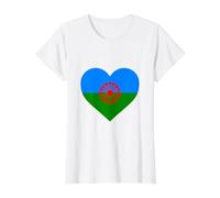 Bandera Drapeau Gitana en Forme de cœur - Drapeau International Roman Gitane T-Shirt Graphique avec Valeur, Femme, Blanc, S