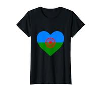 Bandera Drapeau Gitana en Forme de cœur - Drapeau International Roman Gitane T-Shirt Graphique avec Valeur, Femme, Noir, L
