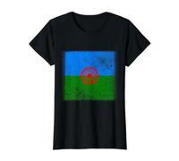 Bandera Drapeau Gitana en Forme de cœur - Drapeau International Roman Gitane T-Shirt Graphique avec Valeur, Femme, Noir, S