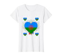 Bandera Drapeau Gitana en Forme de cœur - Drapeau International Roman Gitane T-Shirt Graphique avec Valeur, Femme, Blanc, M