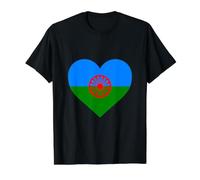 Bandera Drapeau Gitana en Forme de cœur - Drapeau International Roman Gitane T-Shirt Graphique avec Valeur, Homme, Noir, S
