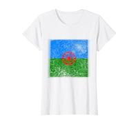 Bandera Drapeau Gitana en Forme de cœur - Drapeau International Roman Gitane T-Shirt Graphique avec Valeur, Femme, Blanc, XL