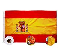 Bandera españa grande para Exterior 90x150cm ，Bordado de y rayas cosidas，Drapeau espagnol Bandera de España balcón Reforzada y con 2 Ojales metálicos Spain flag