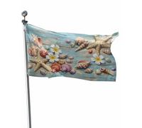 Bandera Nautique, côtier, rétro, océan, étoile de mer, conque, fleur, bois
